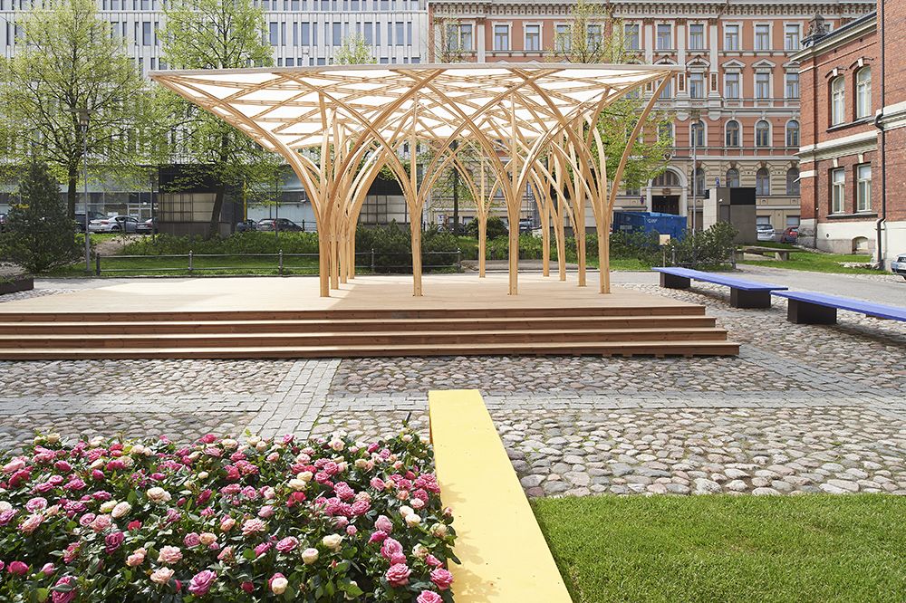 wooden pavilion in a courtyard